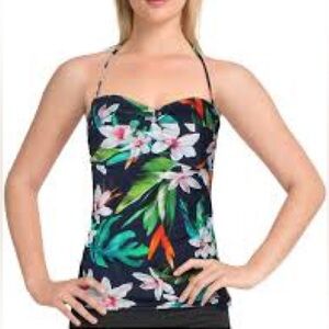 Ralph Lauren Navy Floral Twist Front Tankini Swim Top Sz 10